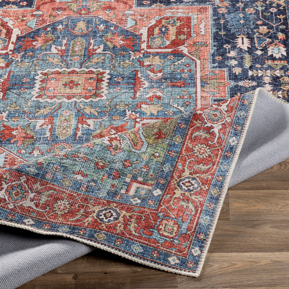 Amelie Wasbaar Vloerkleed — Marineblauw / Perzik | AML-2310 - construction