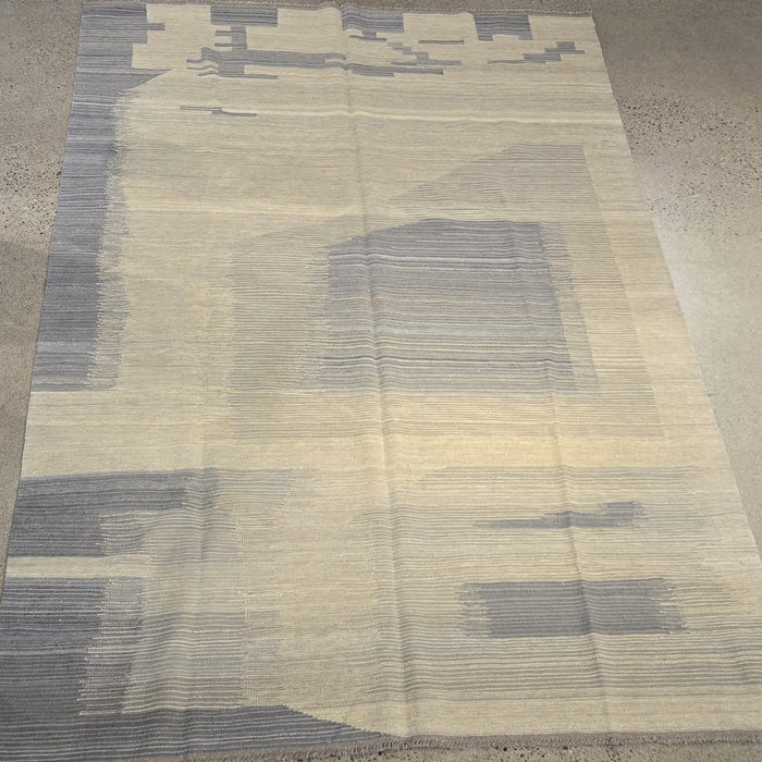 Handgeweven wollen kelim vloerkleed – Ivoor / Grijs Abstract – 180 x 280 cm