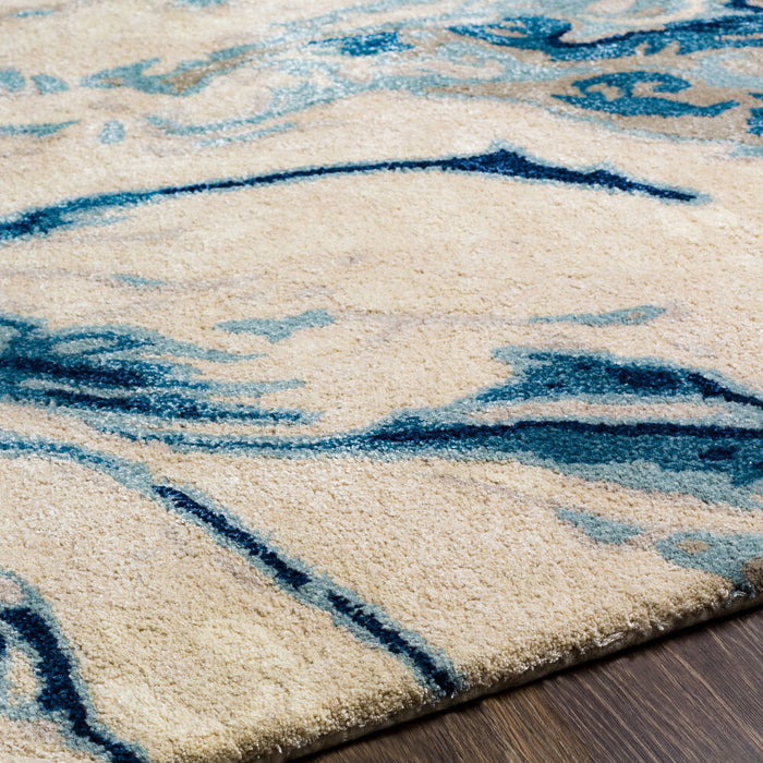 Kavita Handgemaakt Vloerkleed — Marineblauw / Lichtbeige | KVT-2315