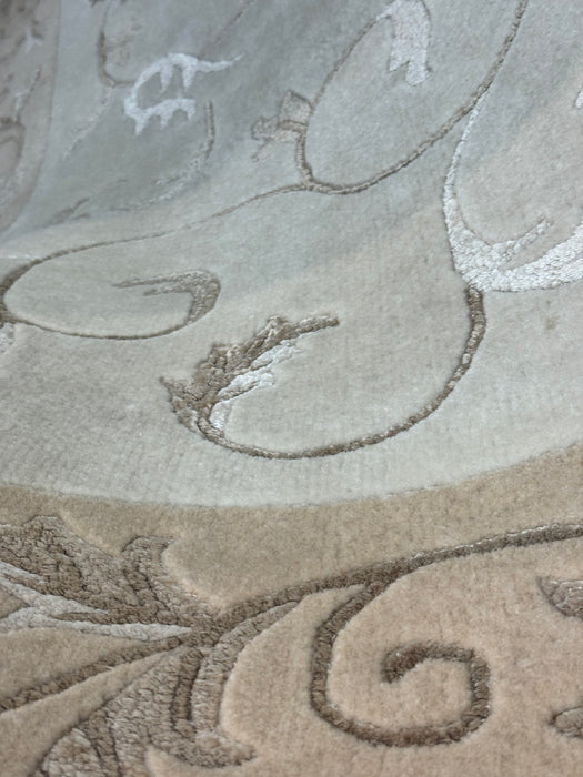 9'x12' Handgeknoopt Tibetaans wollen vloerkleed - Beige/Ivoor