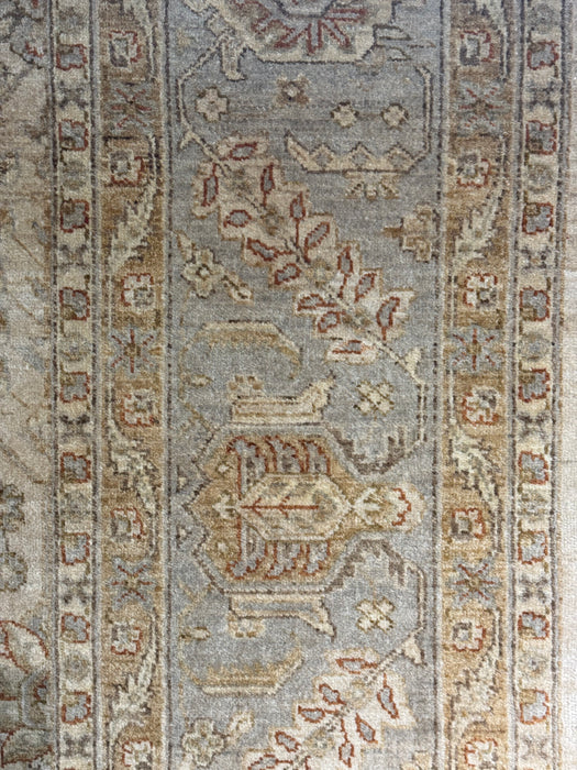 9'x12' Handgeknoopt Chobi wollen vloerkleed - Beige/Blauwachtig