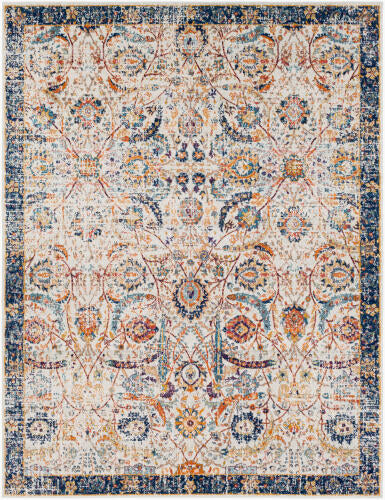 Livabliss Harput machinaal geweven vloerkleed — Multi / Marineblauwe rand | HAP-1014 - performance