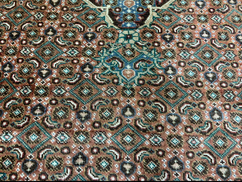 6’5” x 9’2” Hand-Knotted Persian Wool Rug – Brown & Teal Medallion Design