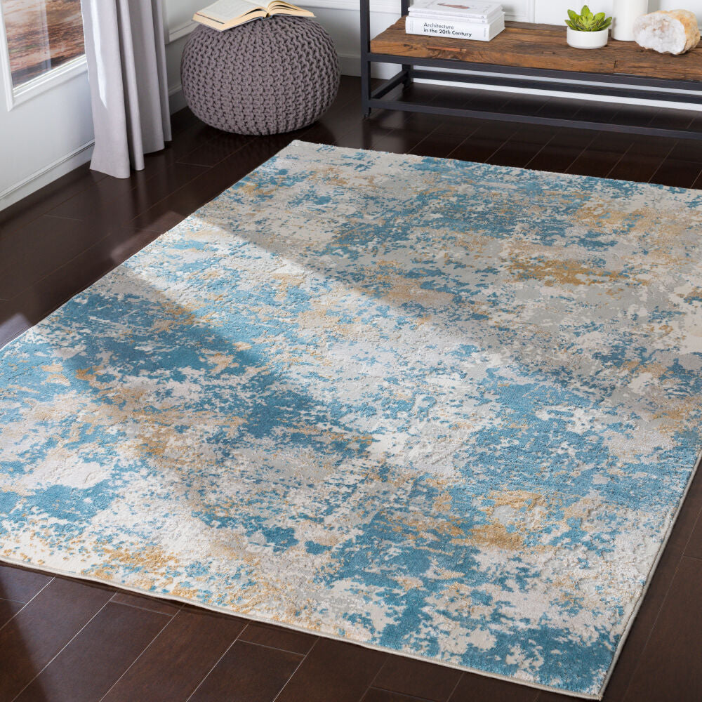 Aisha Machinaal Geweven Vloerkleed — Lichtblauw / Mosterd | AIS-2302 - colour & pattern