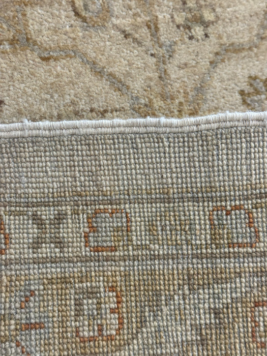 9'x12' Handgeknoopt Chobi wollen vloerkleed - Beige/Blauwachtig