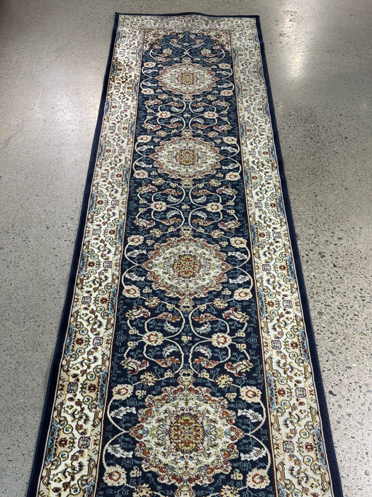 2'7" x 13' Machine-Made Traditional Runner Rug - Navy/Ivory/Multi