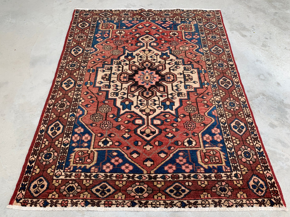 6'3 x 4'9 handgeknoopt Perzisch wollen tapijt - Mauve & blauw geometrisch medaillonontwerp - KBHM-1001
