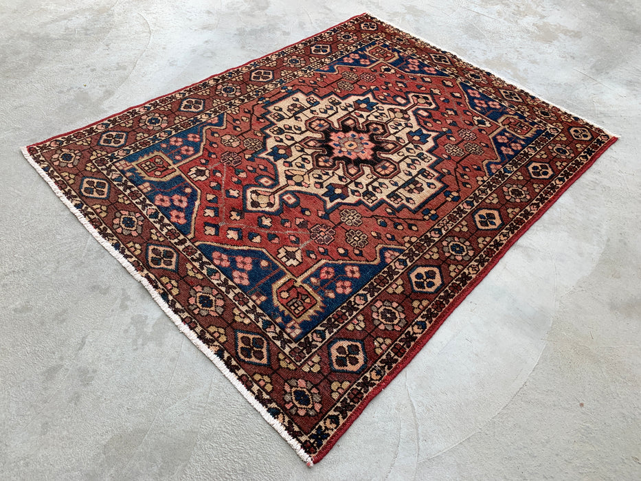 6'3 x 4'9 handgeknoopt Perzisch wollen tapijt - Mauve & blauw geometrisch medaillonontwerp - KBHM-1001