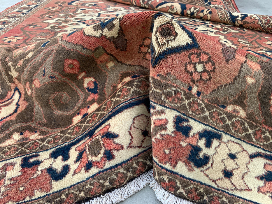 Handgemaakt Perzisch wollen vloerkleed 7x10 - Taupekleurig Perzisch stijl kleed met bloemenmedaillon - Exacte afmeting 9'8" x 6'11" - KBHM-1002