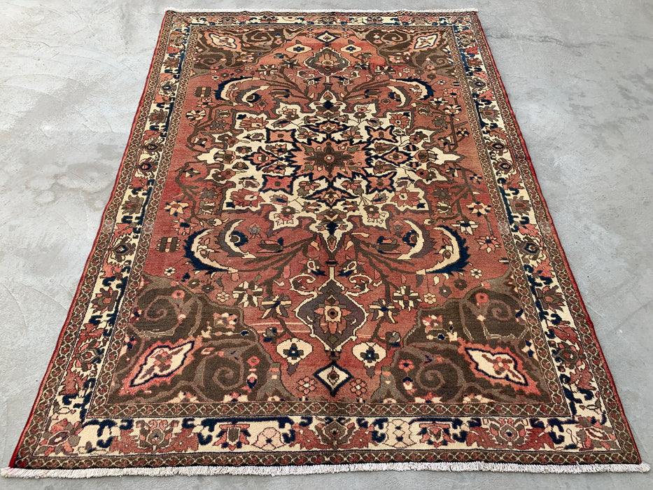 Handgemaakt Perzisch wollen vloerkleed 7x10 - Taupekleurig Perzisch stijl kleed met bloemenmedaillon - Exacte afmeting 9'8" x 6'11" - KBHM-1002