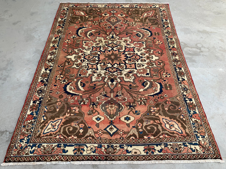 Handgemaakt Perzisch wollen vloerkleed 7x10 - Taupekleurig Perzisch stijl kleed met bloemenmedaillon - Exacte afmeting 9'8" x 6'11" - KBHM-1002