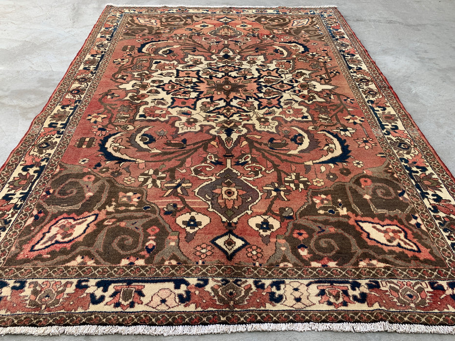 Handgemaakt Perzisch wollen vloerkleed 7x10 - Taupekleurig Perzisch stijl kleed met bloemenmedaillon - Exacte afmeting 9'8" x 6'11" - KBHM-1002