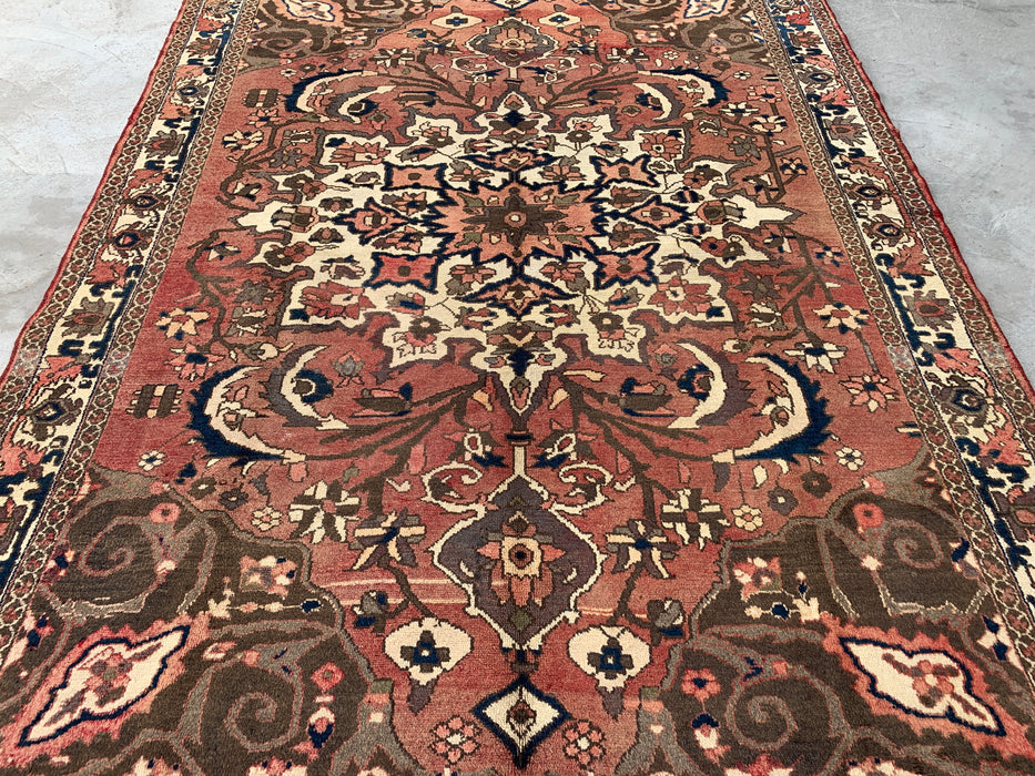 Handgemaakt Perzisch wollen vloerkleed 7x10 - Taupekleurig Perzisch stijl kleed met bloemenmedaillon - Exacte afmeting 9'8" x 6'11" - KBHM-1002