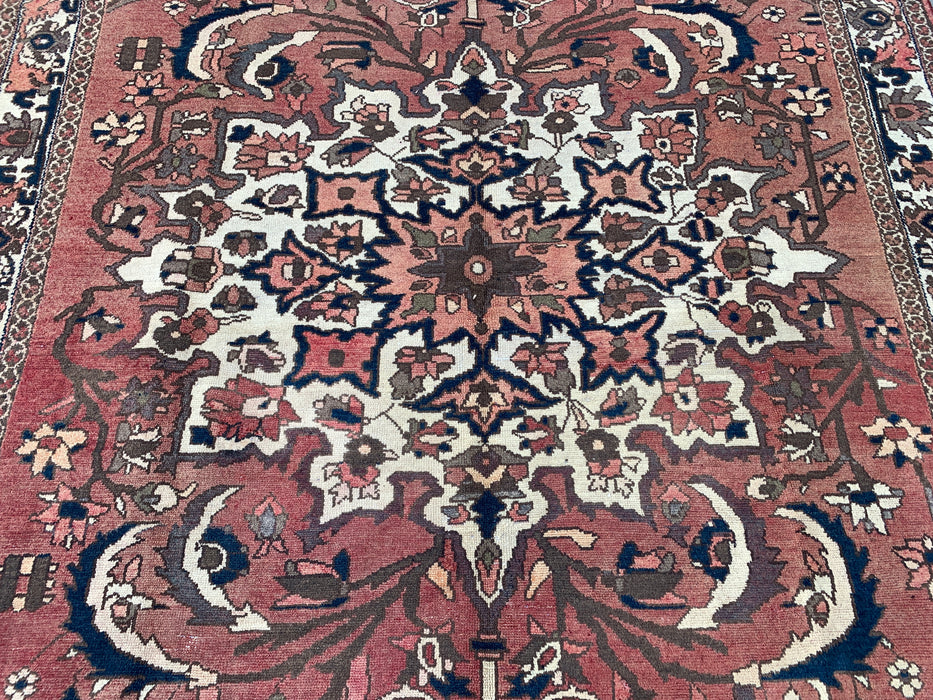 Handgemaakt Perzisch wollen vloerkleed 7x10 - Taupekleurig Perzisch stijl kleed met bloemenmedaillon - Exacte afmeting 9'8" x 6'11" - KBHM-1002