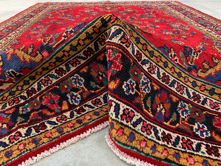 9'11 x 7'1 handgeknoopt Perzisch wollen tapijt - Rood floraal medaillonontwerp - KBHM-1003