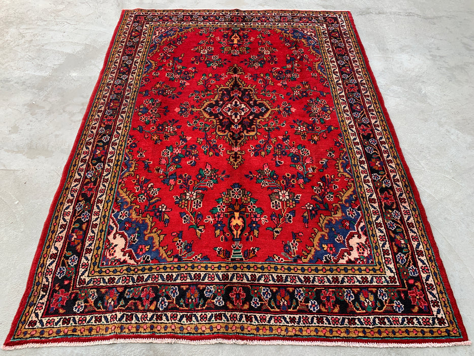 9'11 x 7'1 handgeknoopt Perzisch wollen tapijt - Rood floraal medaillonontwerp - KBHM-1003