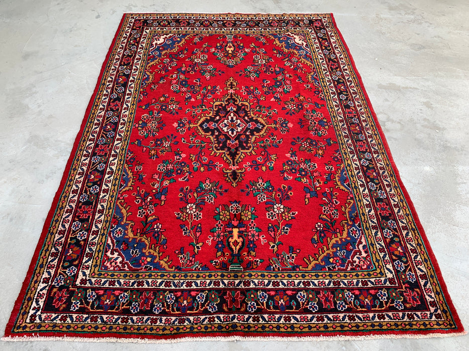 9'11 x 7'1 handgeknoopt Perzisch wollen tapijt - Rood floraal medaillonontwerp - KBHM-1003