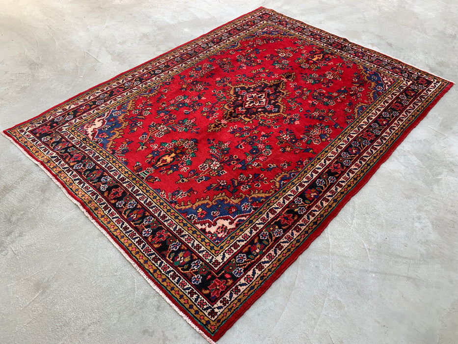 9'11 x 7'1 handgeknoopt Perzisch wollen tapijt - Rood floraal medaillonontwerp - KBHM-1003