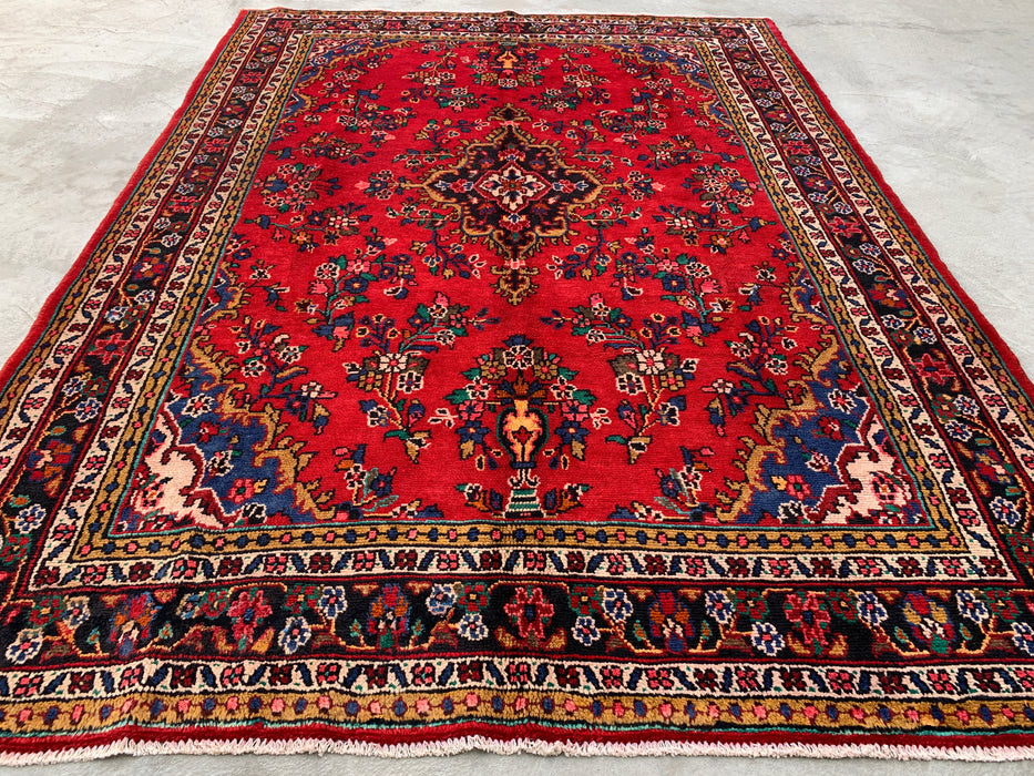9'11 x 7'1 handgeknoopt Perzisch wollen tapijt - Rood floraal medaillonontwerp - KBHM-1003
