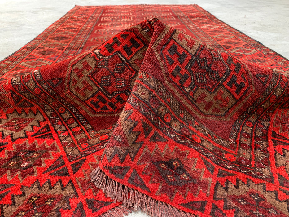 6'4 x 3'2 Handgeknoopt Perzisch wollen tapijt - Rood geometrisch tribaal ontwerp - KBHM-1005