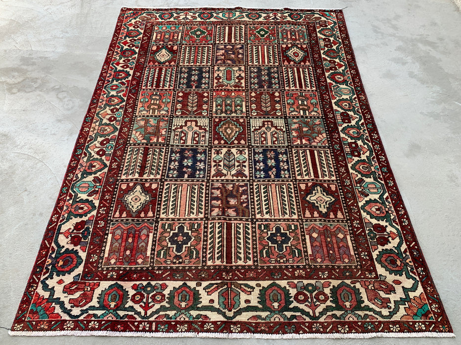 Handgemaakt Perzisch wollen vloerkleed 7x10 - Veelkleurig geometrisch patchwork kleed in Perzische stijl - Exacte afmeting 9'5" x 6'7" - KBHM-1006