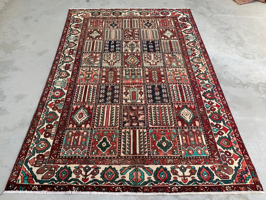 Handgemaakt Perzisch wollen vloerkleed 7x10 - Veelkleurig geometrisch patchwork kleed in Perzische stijl - Exacte afmeting 9'5" x 6'7" - KBHM-1006
