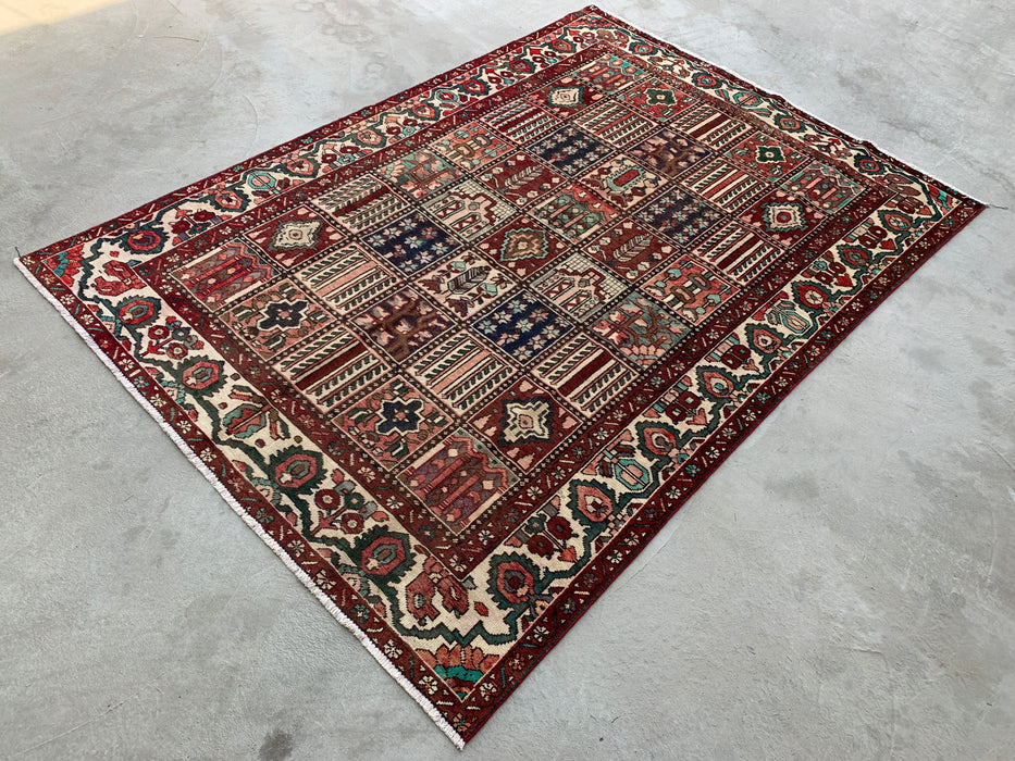 Handgemaakt Perzisch wollen vloerkleed 7x10 - Veelkleurig geometrisch patchwork kleed in Perzische stijl - Exacte afmeting 9'5" x 6'7" - KBHM-1006