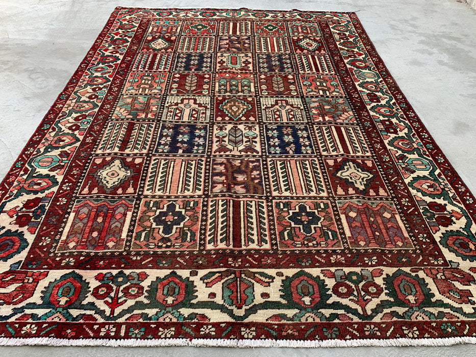 Handgemaakt Perzisch wollen vloerkleed 7x10 - Veelkleurig geometrisch patchwork kleed in Perzische stijl - Exacte afmeting 9'5" x 6'7" - KBHM-1006