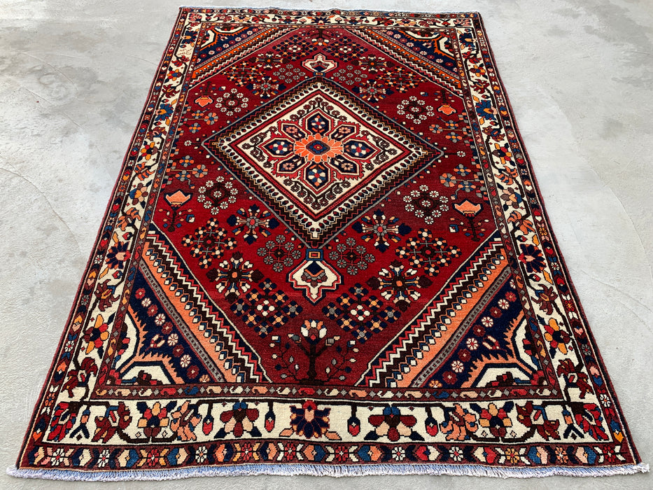7'6 x 5'3 Handgeknoopt Perzisch wollen tapijt - Rood geometrisch medaillonontwerp - KBHM-1007