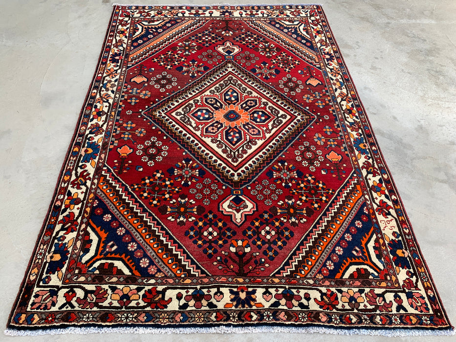 7'6 x 5'3 Handgeknoopt Perzisch wollen tapijt - Rood geometrisch medaillonontwerp - KBHM-1007