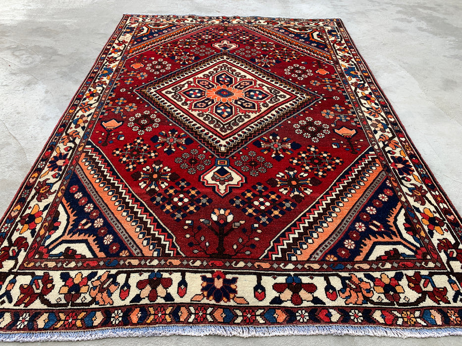 7'6 x 5'3 Handgeknoopt Perzisch wollen tapijt - Rood geometrisch medaillonontwerp - KBHM-1007