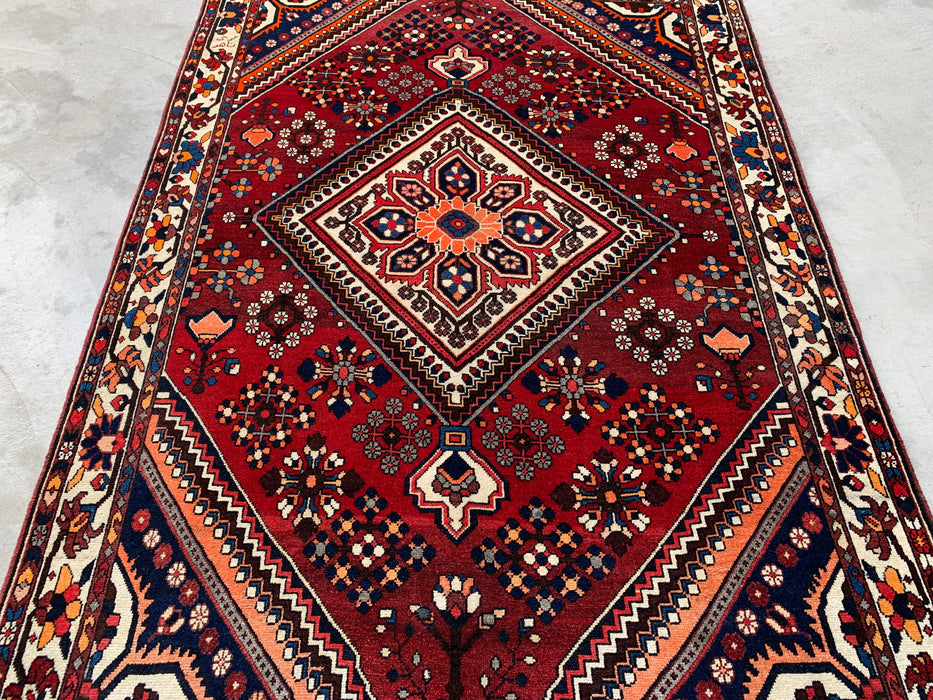 7'6 x 5'3 Handgeknoopt Perzisch wollen tapijt - Rood geometrisch medaillonontwerp - KBHM-1007