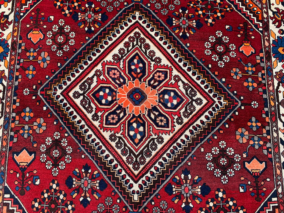7'6 x 5'3 Handgeknoopt Perzisch wollen tapijt - Rood geometrisch medaillonontwerp - KBHM-1007