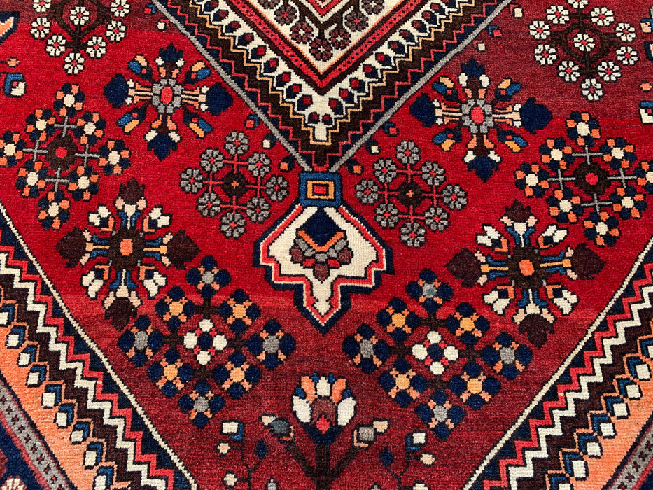 7'6 x 5'3 Handgeknoopt Perzisch wollen tapijt - Rood geometrisch medaillonontwerp - KBHM-1007
