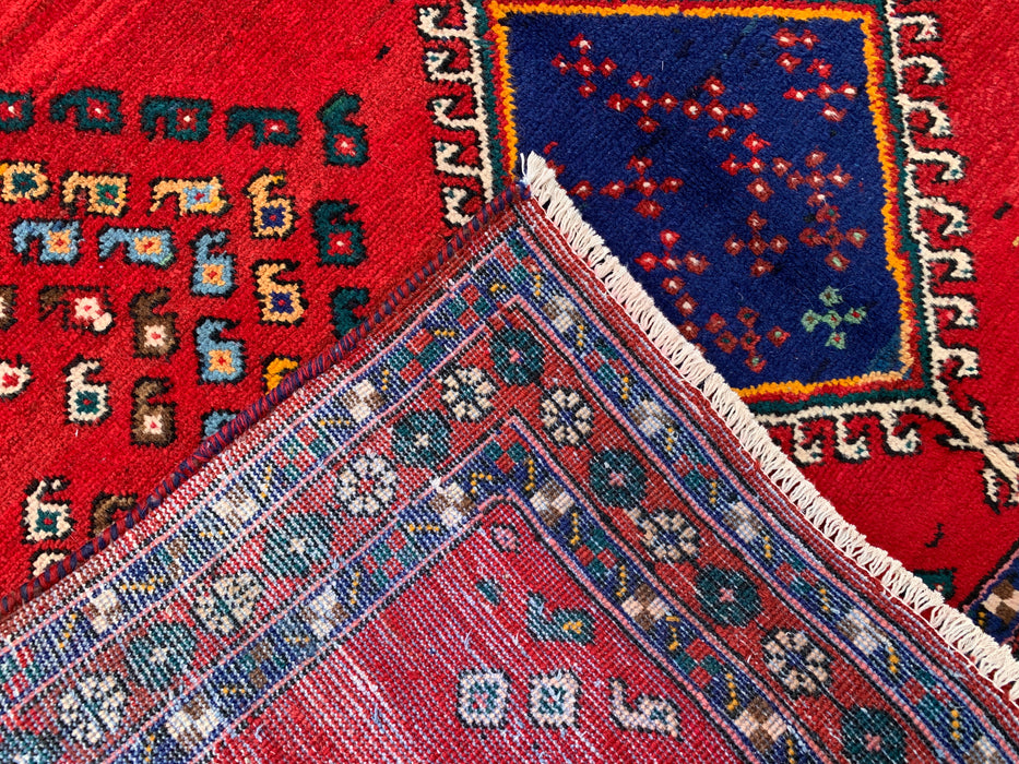 Handgeknoopt Perzisch wollen tapijt van 193 x 145 cm - Rood geometrisch stamontwerp - KBHM-1009