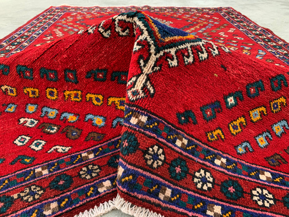 Handgeknoopt Perzisch wollen tapijt van 193 x 145 cm - Rood geometrisch stamontwerp - KBHM-1009
