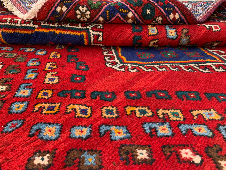 Handgeknoopt Perzisch wollen tapijt van 193 x 145 cm - Rood geometrisch stamontwerp - KBHM-1009