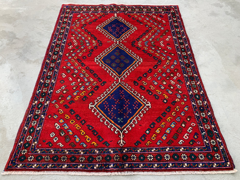 Handgeknoopt Perzisch wollen tapijt van 193 x 145 cm - Rood geometrisch stamontwerp - KBHM-1009
