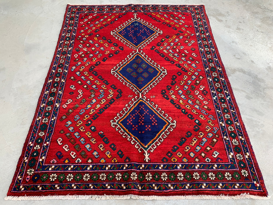 Handgeknoopt Perzisch wollen tapijt van 193 x 145 cm - Rood geometrisch stamontwerp - KBHM-1009