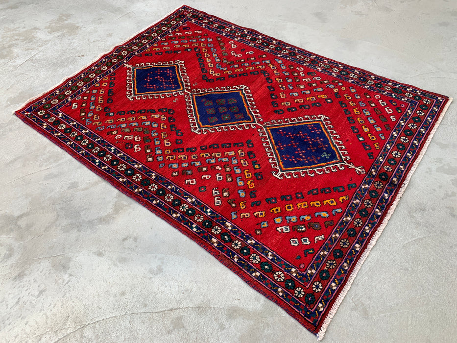 Handgeknoopt Perzisch wollen tapijt van 193 x 145 cm - Rood geometrisch stamontwerp - KBHM-1009