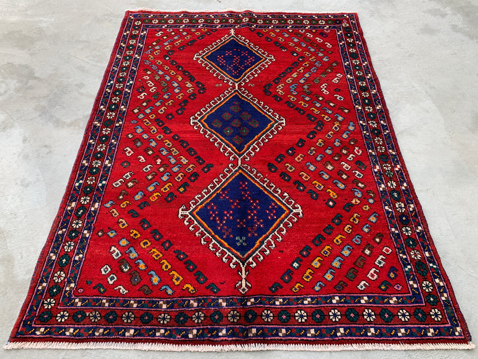 Handgeknoopt Perzisch wollen tapijt van 193 x 145 cm - Rood geometrisch stamontwerp - KBHM-1009