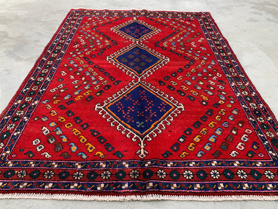 Handgeknoopt Perzisch wollen tapijt van 193 x 145 cm - Rood geometrisch stamontwerp - KBHM-1009
