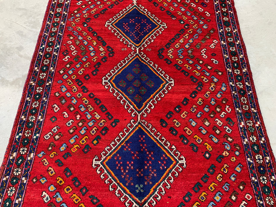 Handgeknoopt Perzisch wollen tapijt van 193 x 145 cm - Rood geometrisch stamontwerp - KBHM-1009