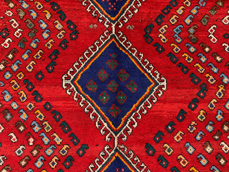 Handgeknoopt Perzisch wollen tapijt van 193 x 145 cm - Rood geometrisch stamontwerp - KBHM-1009