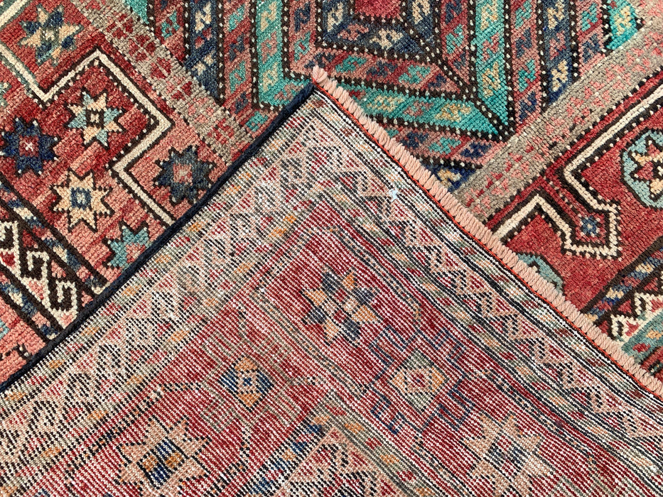 9'3 x 5'3 Handgeknoopt Perzisch wollen vloerkleed - Vervaagd veelkleurig geometrisch tribaal ontwerp - KBHM-1010