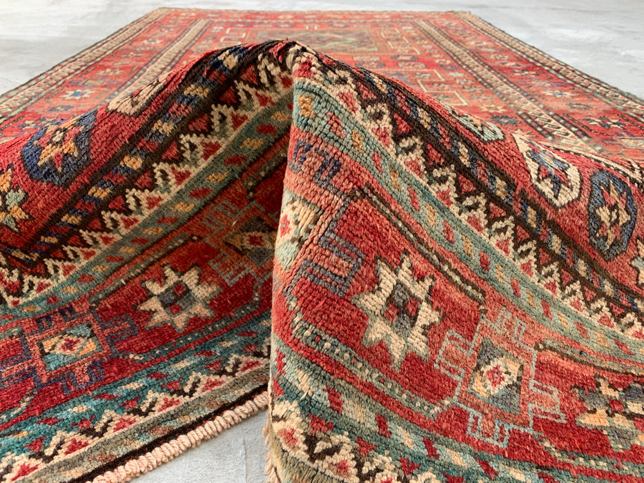 9'3 x 5'3 Handgeknoopt Perzisch wollen vloerkleed - Vervaagd veelkleurig geometrisch tribaal ontwerp - KBHM-1010