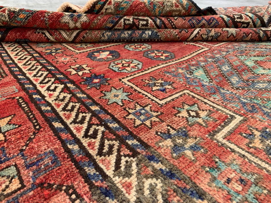 9'3 x 5'3 Handgeknoopt Perzisch wollen vloerkleed - Vervaagd veelkleurig geometrisch tribaal ontwerp - KBHM-1010