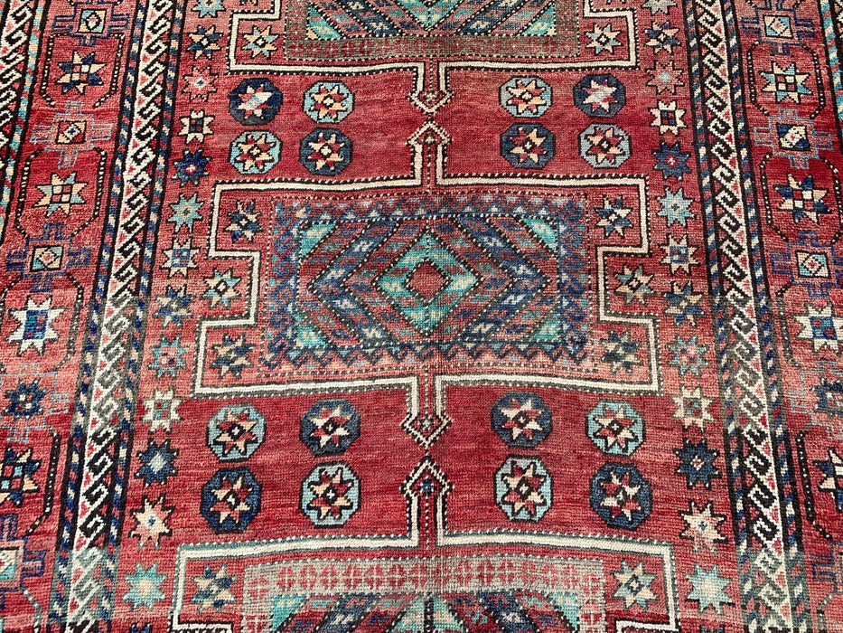 9'3 x 5'3 Handgeknoopt Perzisch wollen vloerkleed - Vervaagd veelkleurig geometrisch tribaal ontwerp - KBHM-1010
