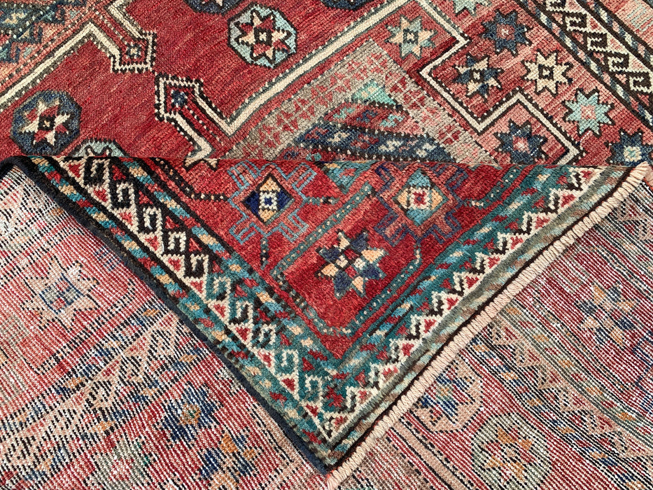 9'3 x 5'3 Handgeknoopt Perzisch wollen vloerkleed - Vervaagd veelkleurig geometrisch tribaal ontwerp - KBHM-1010