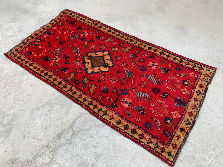 163 x 84 cm handgeknoopt Perzisch wollen tapijt - Rood tribaal picturaal ontwerp - KBHM-1011